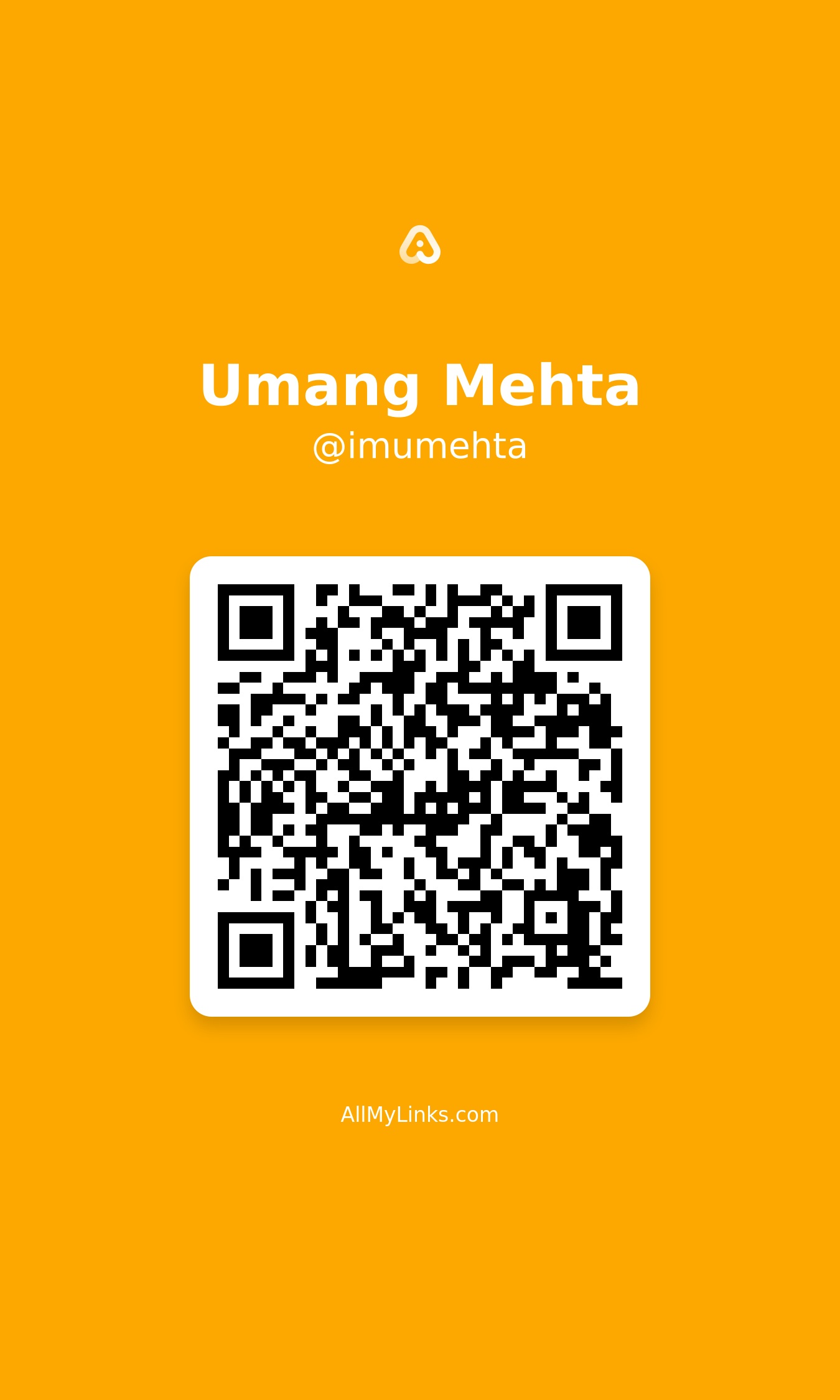 QR code card for Umang Mehta, allmylinks.com/imumehta