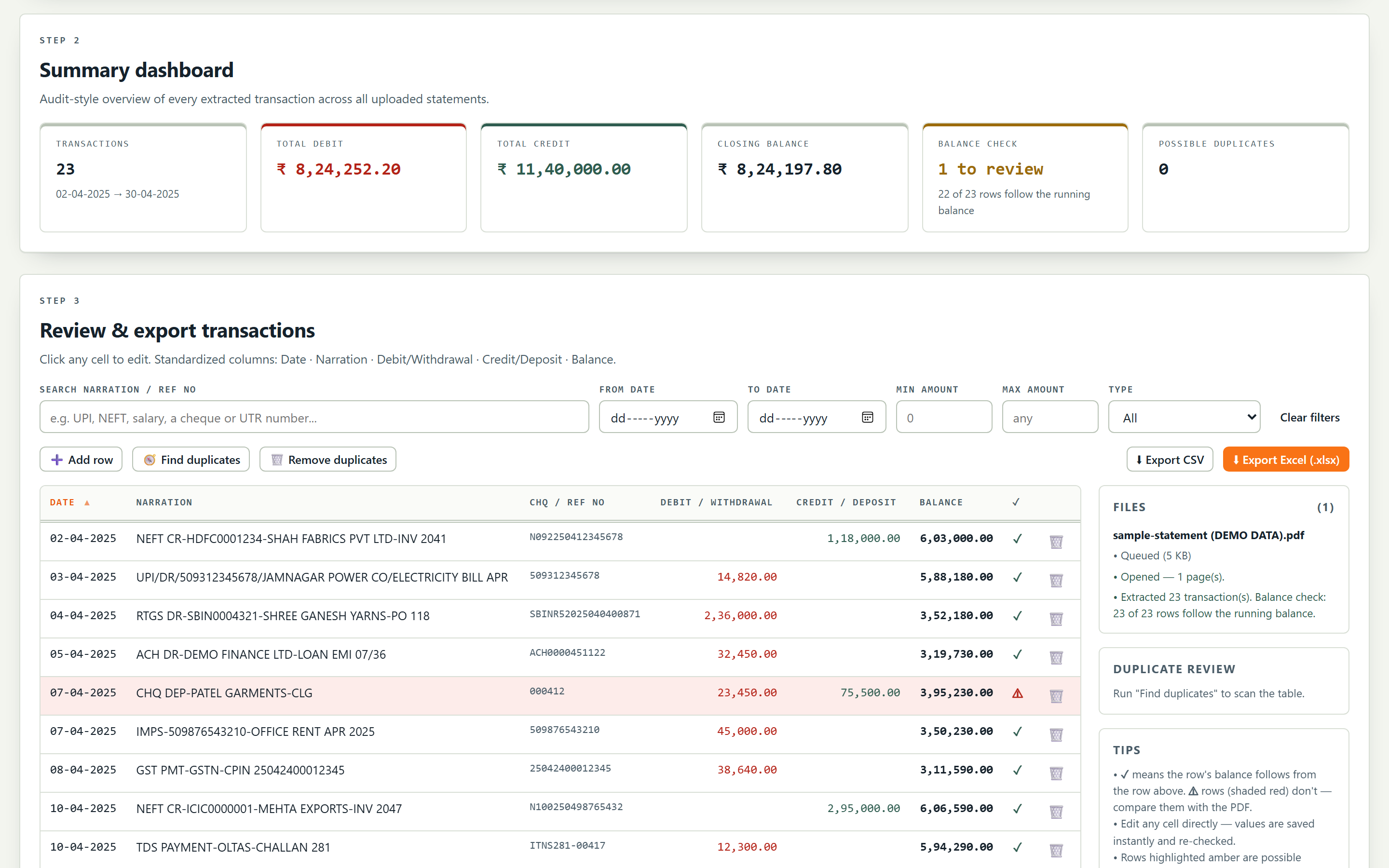 A mis-keyed amount flagged by the balance check